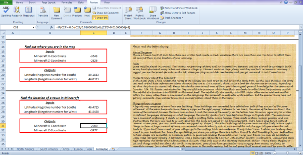 minecraft earth cartograph spreadsheet navigation calculations
