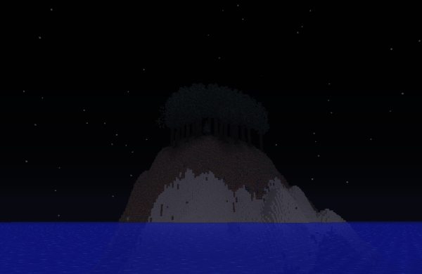 minecraft island with tall trees